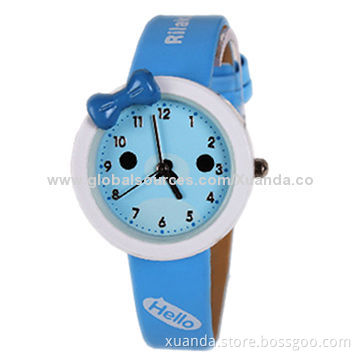 Fashion watch, plastic case and PU leather watch design for kidsNew